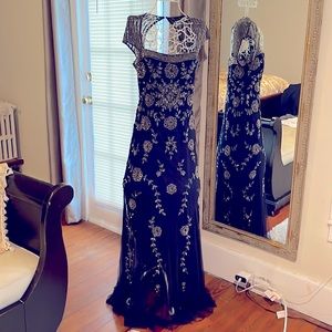 Adrianna Papell beaded cap sleeves long gown